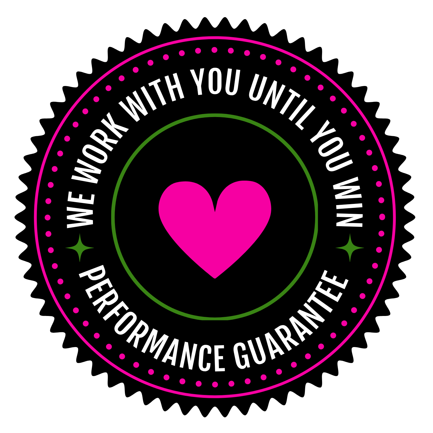 Circular logo with a pink heart and text on a white background